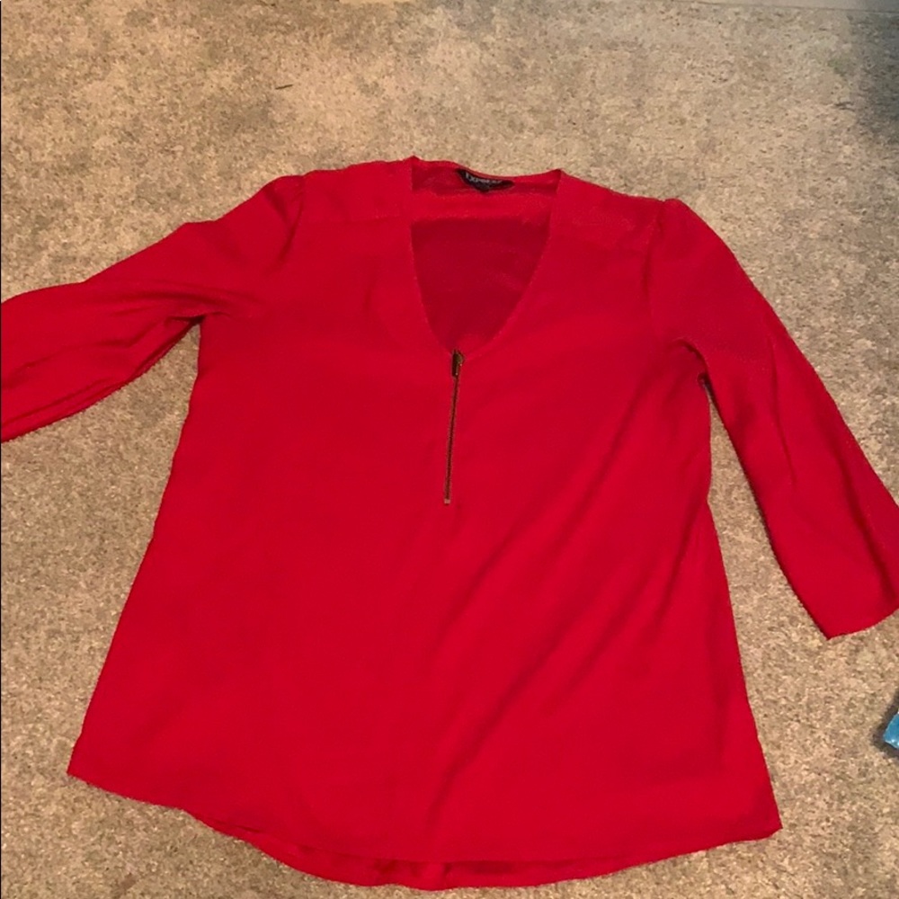 Silk zip up vneck top